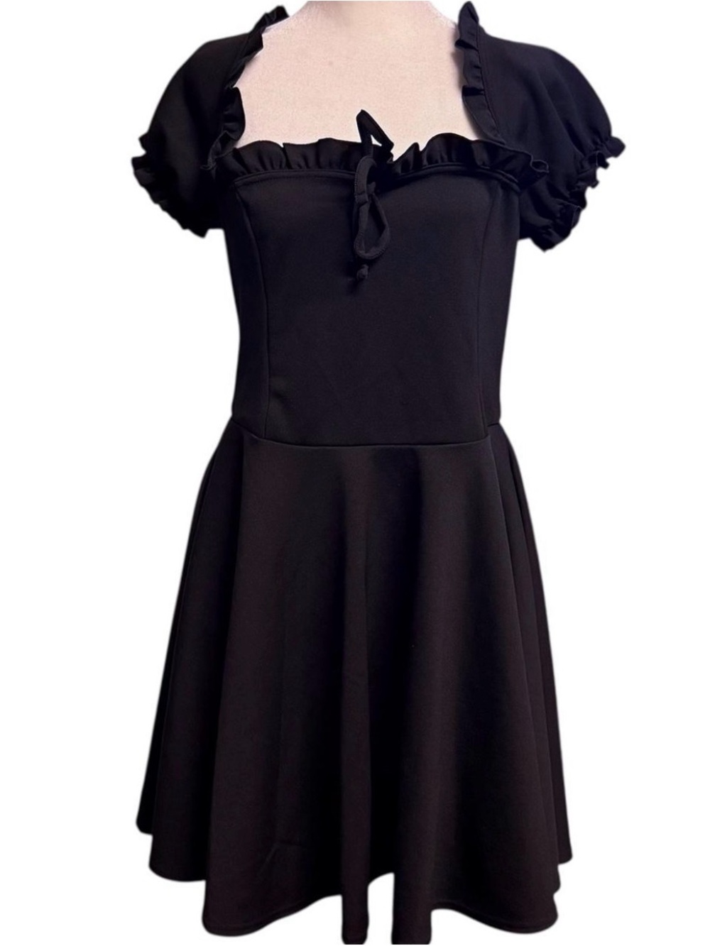 Nasty Gal Peasant Neckline Mini Cottagecore Black Mini Dress Size 14 F11